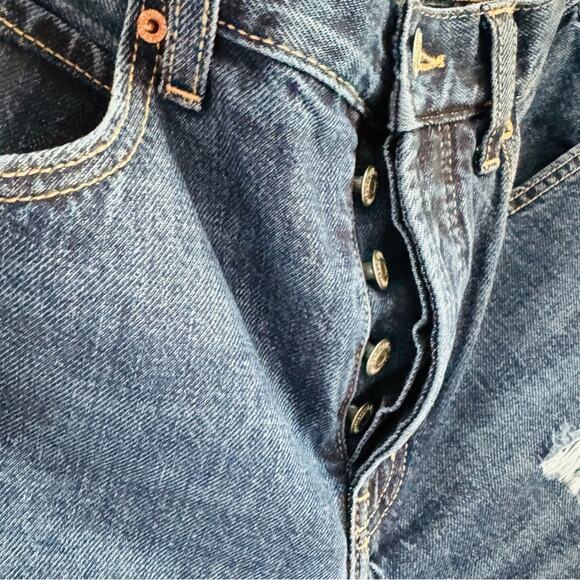 OLD NAVY Dark Blue Wash High Rise Slouchy Straight Leg Denim Distressed Jeans 8 - Picture 8 of 14